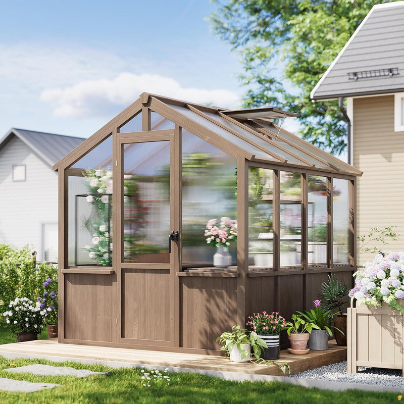 LumiParty Large Wooden Greenhouse, Heavy Duty Spruce Frame with PC